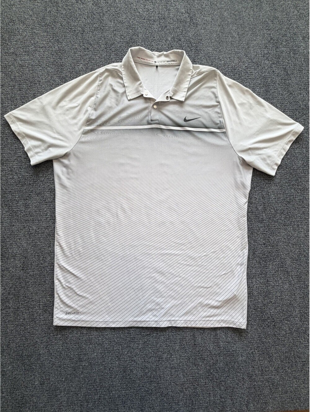 Nike Golf Tiger Woods Polo Shirt Mens XL Grey Striped Zonal Cooling